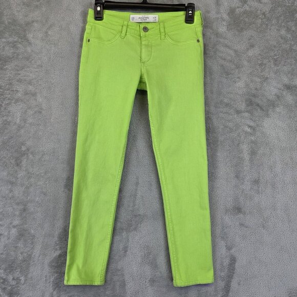 Abercrombie & Fitch Jeans Womens Size 24 00R Neon Green Skinny Stretch Denim - Picture 1 of 11